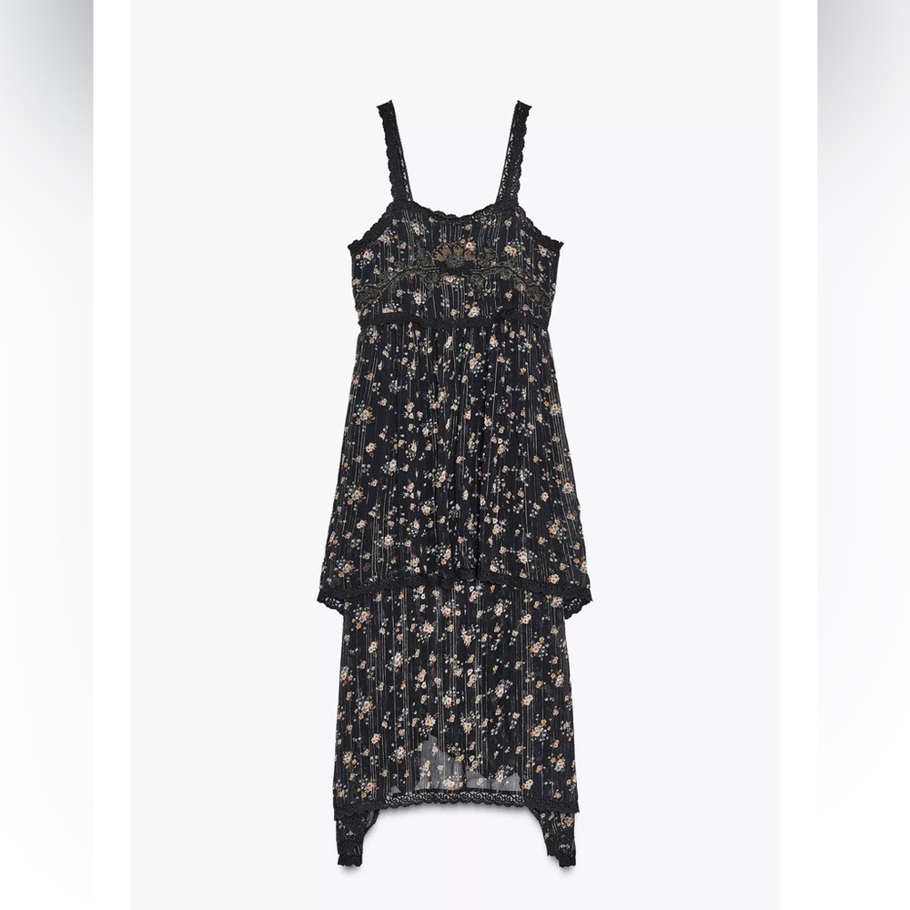 ZARA CHIFFON SEQUINS FLORAL DRESS - Picture 5 of 8